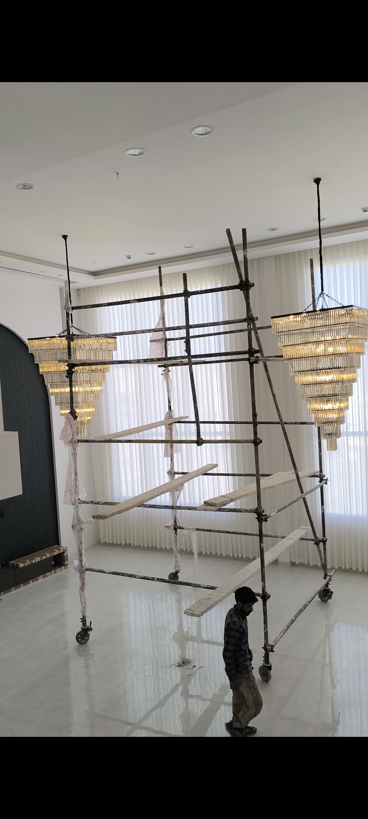 لوستر بزرگ مسجدی کریستالی ارتفاع بلند